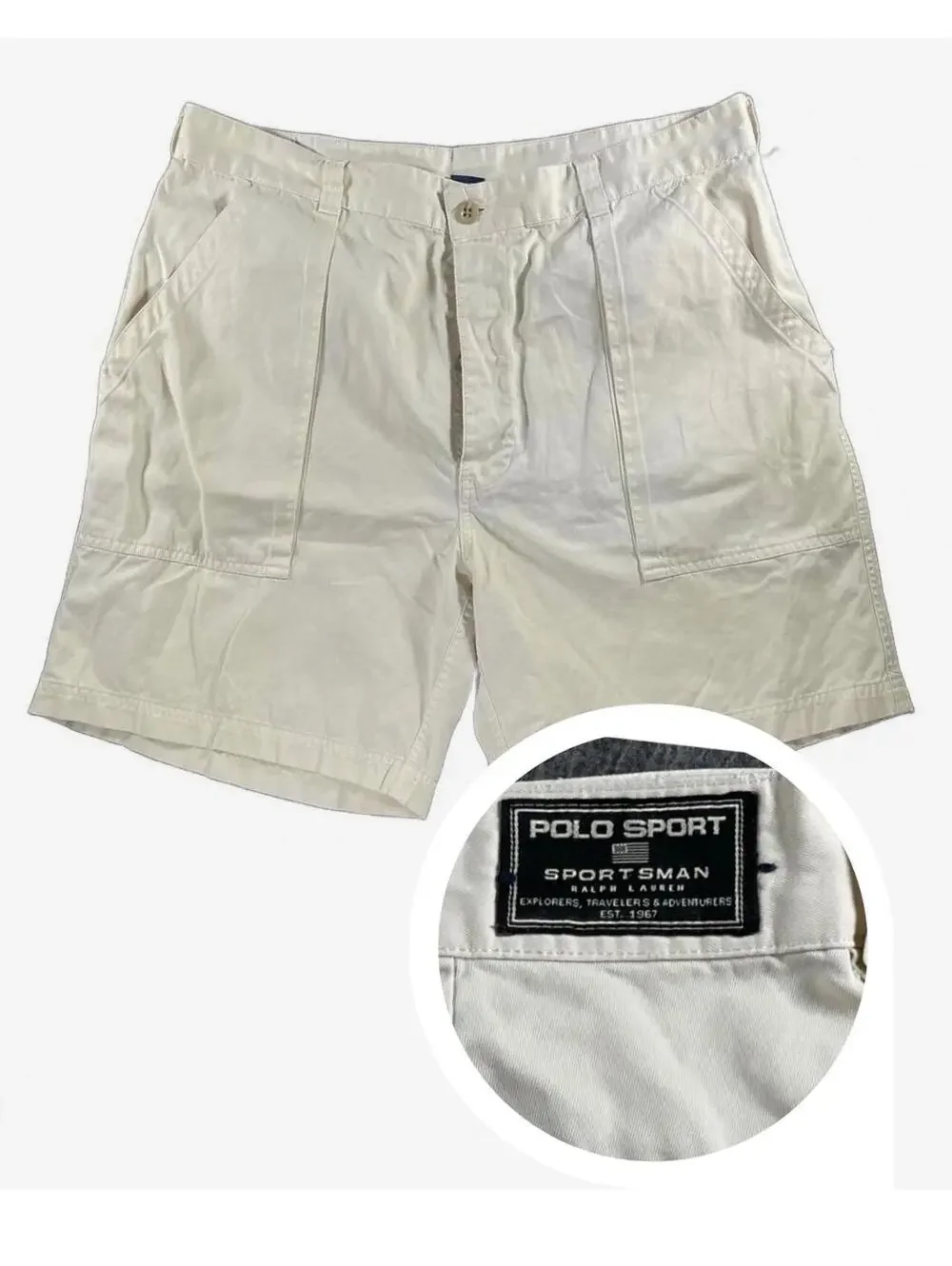VTG Ralph Lauren Polo Sport Sportsmen Men's Beige Shorts Military Button Fly 38